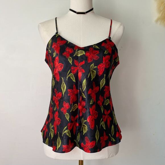 VTG Erika Tay Womens Floral Satin Cami Size M Grunge Dark Romantic Whimsigoth - Picture 1 of 9